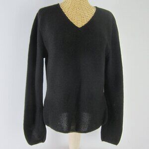 MFH Knits Womens Medium Black LS Alpaca Wool  V Neck Sweater Made in Peru Soft